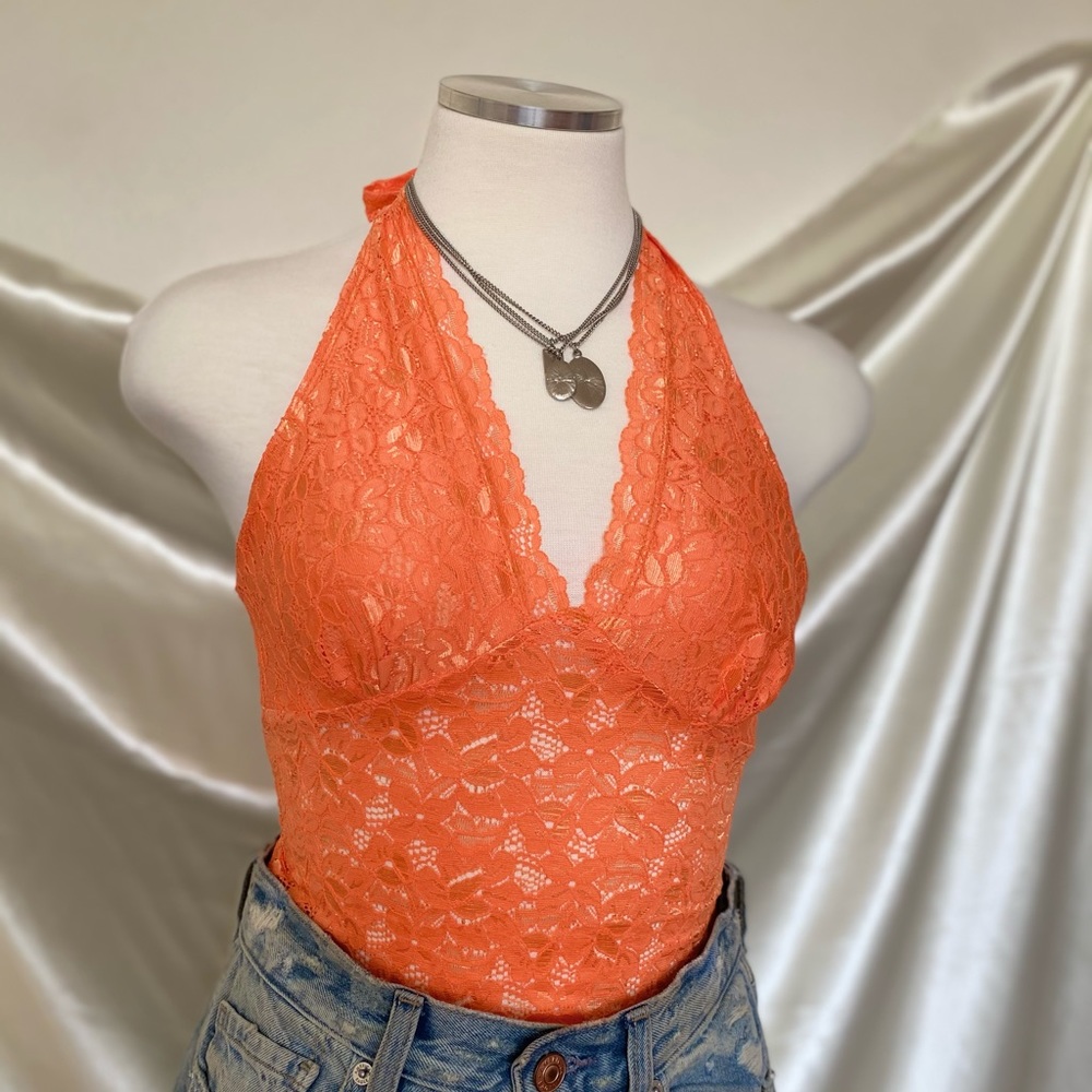 Orange Lace Halter Top